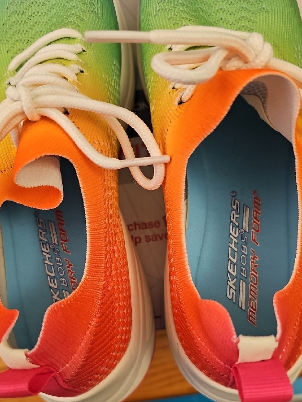 Skechers BOBS SPORT Knit Lace-Up Sneakers - Blue Green Yellow Orange Size 8.5 - Picture 7 of 9